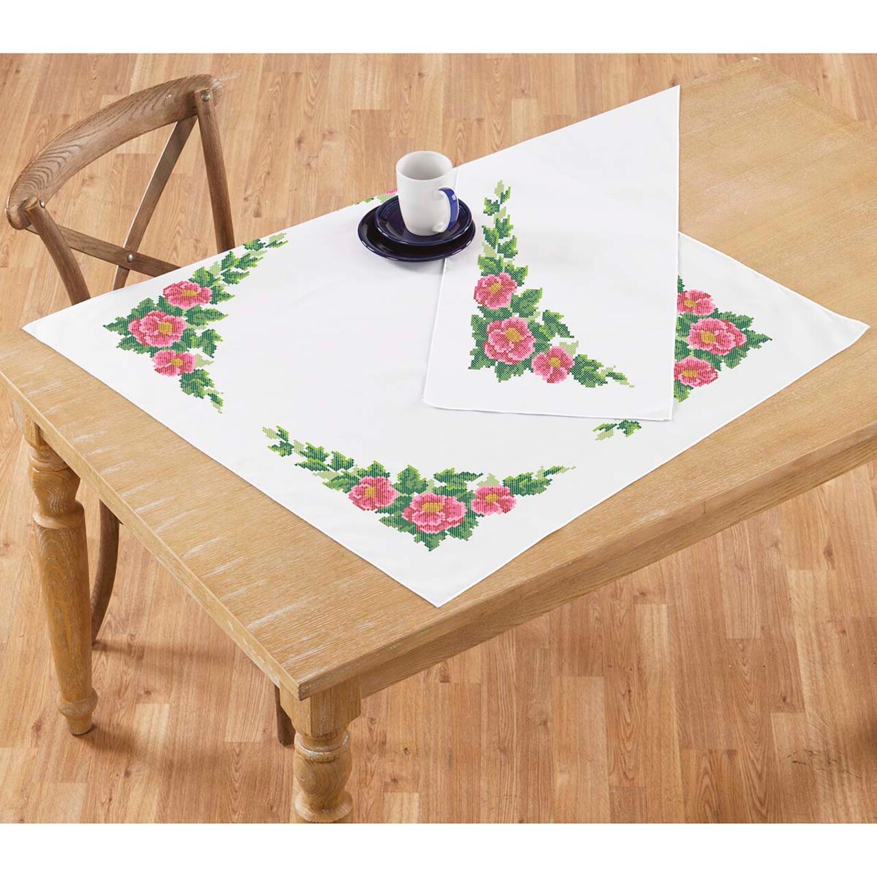 Herrschners Pink Posies Table Topper & Table Runner Stamped Cross-Stitch